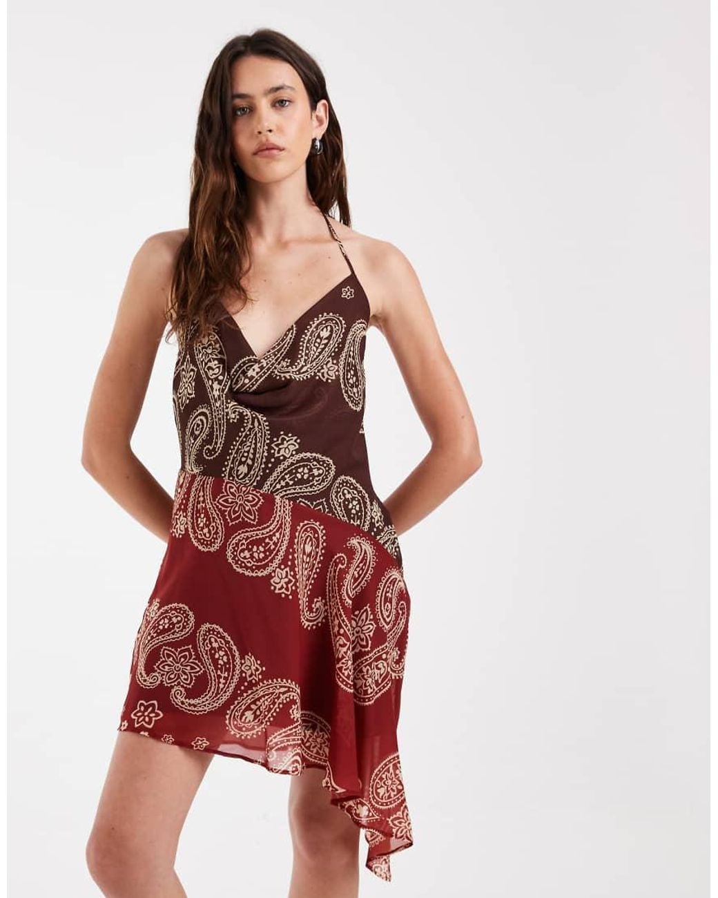 ASOS Red Chiffon Scarf Print Mini Dress
