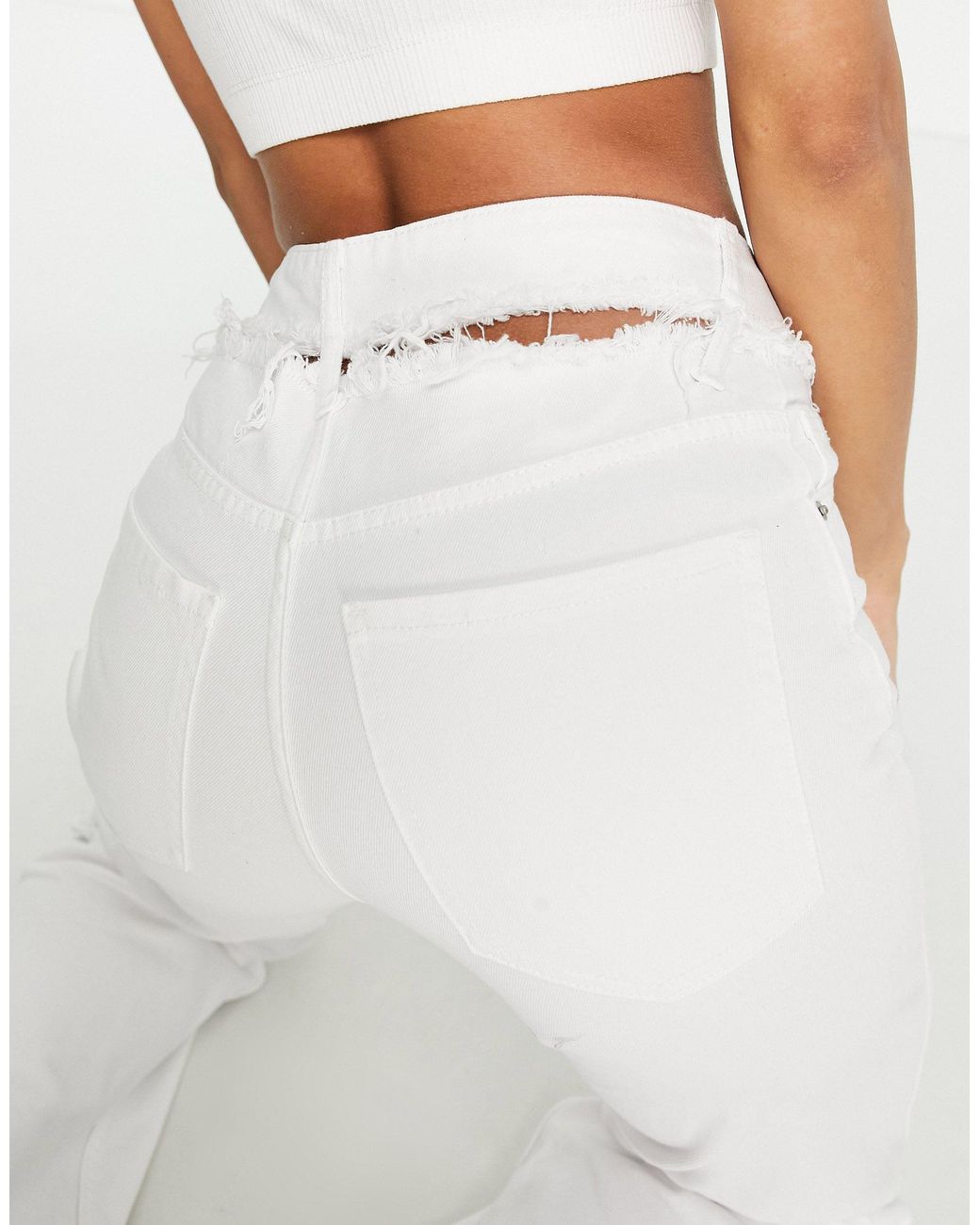 Bershka Denim – jeans mit hohem bund, geradem bein und zierausschnitt in  Weiß - Sparen Sie 20% | Lyst AT