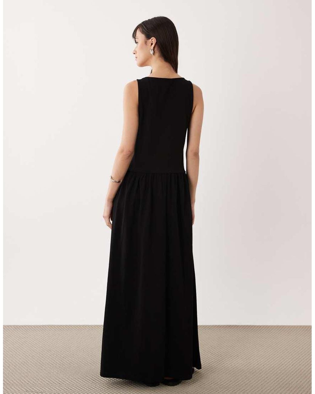 ASOS White Scoop Neck Drop Waist Midi Dress