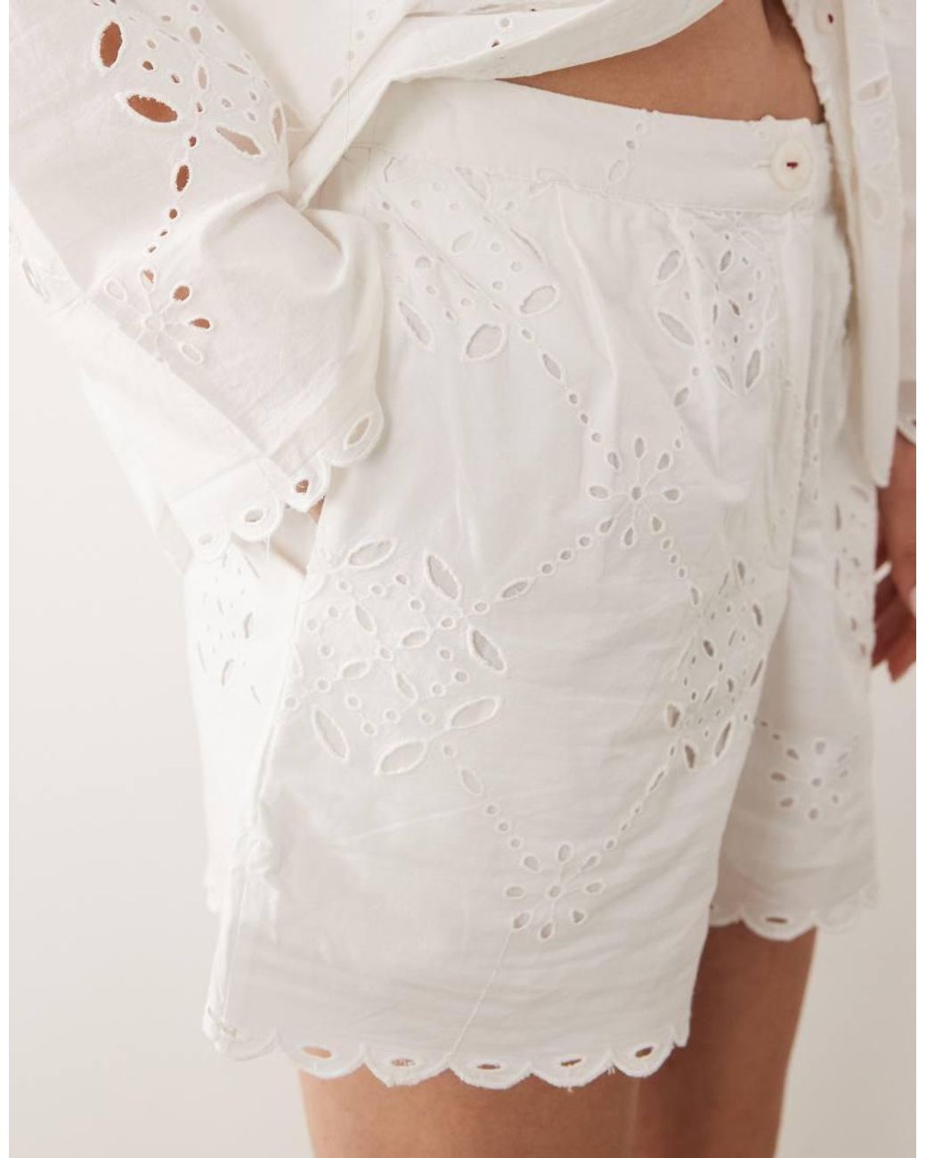 River Island Natural Cutwork Poplin Short Co-Ord