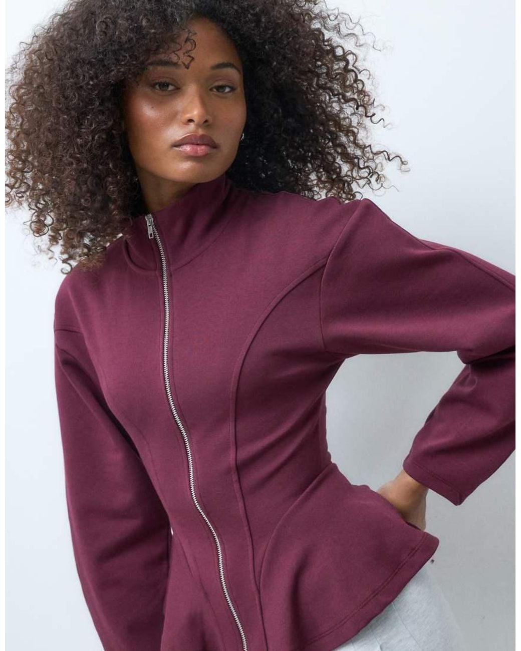 ASOS Purple Peplum Funnel Neck Zip Up