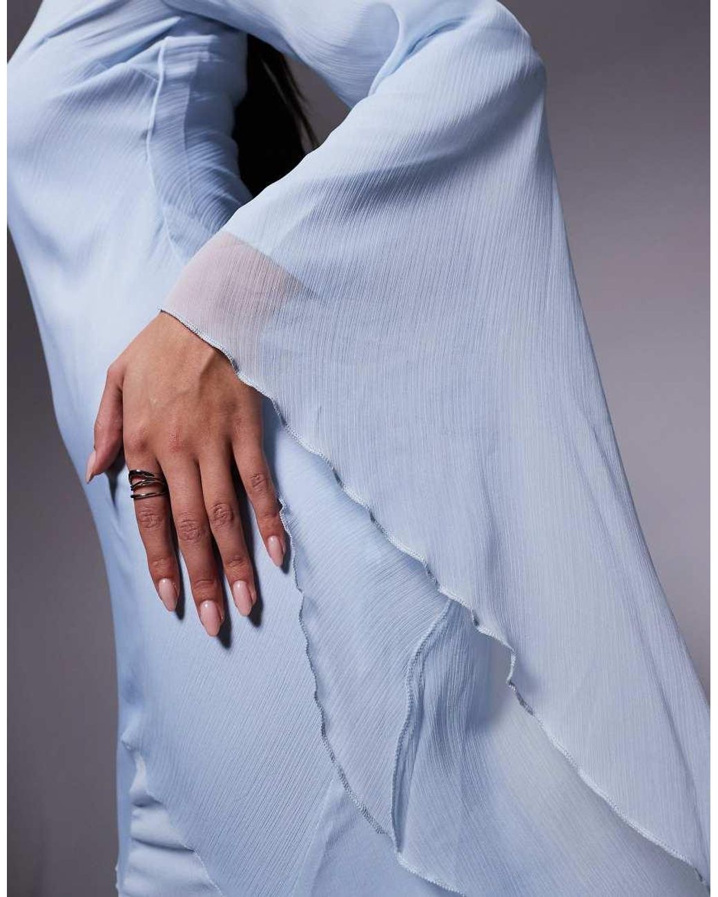 ASOS Blue Extreme Ruffle Sleeve Maxi Dress With Godet Insert Skirt