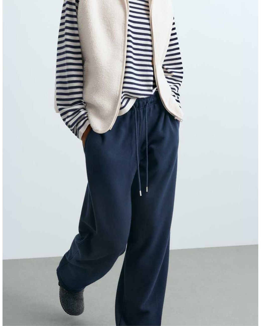 Oysho Blue Cotton Blend Fleece Straight-Leg Trousers