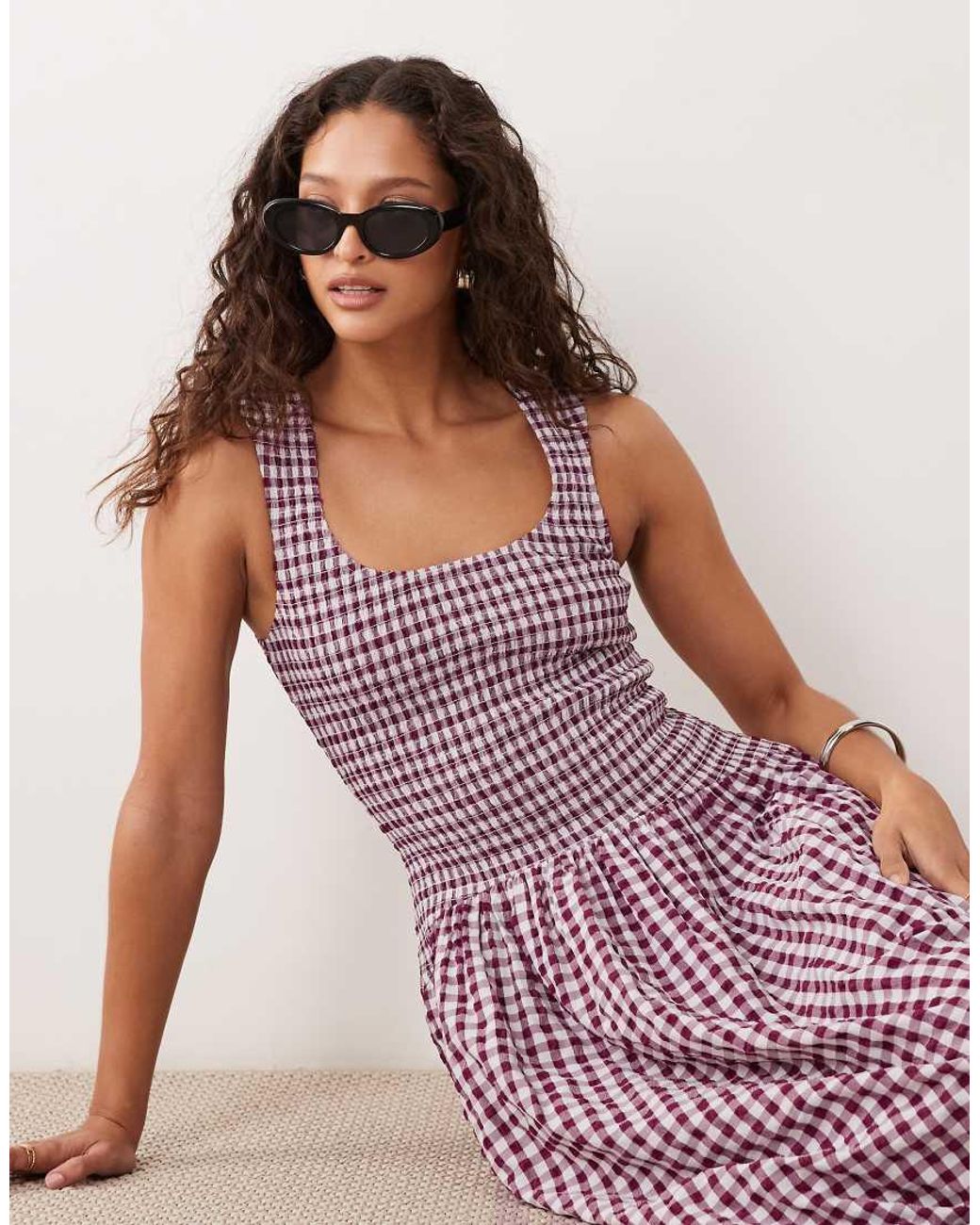 ASOS Purple Crinkle Scoop Neck Maxi Sundress With Shirred Waist