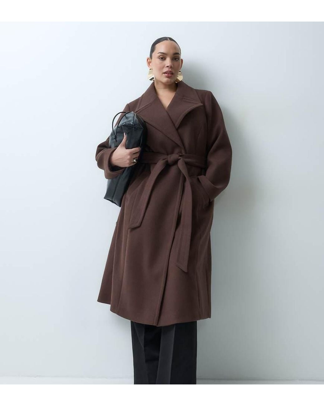 Forever New Brown Wool Feel Belted Structured Coat