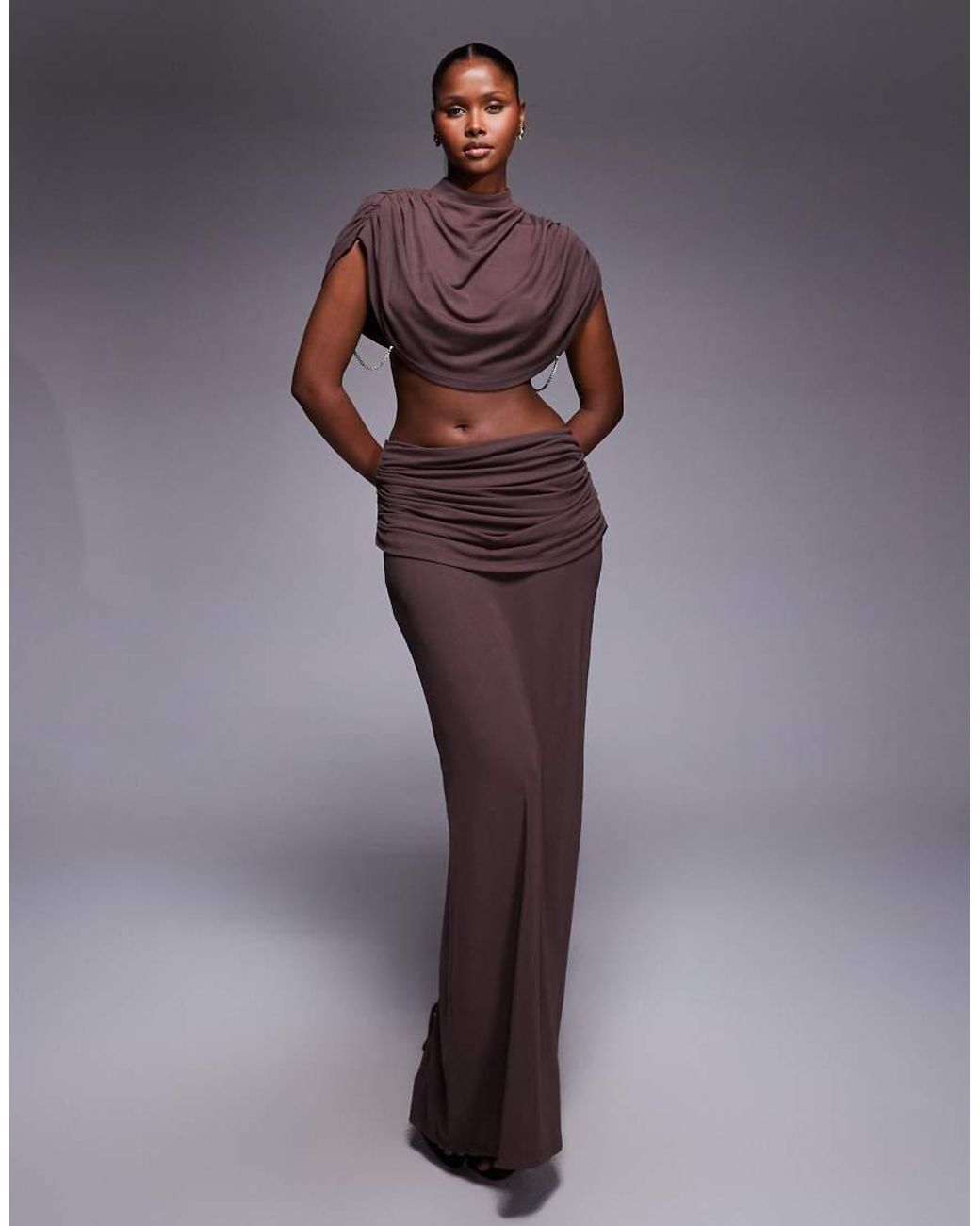 HEIRESS BEVERLY HILLS Purple Premium Cotton Blend Ruched Draped Waist Detail Maxi Skirt