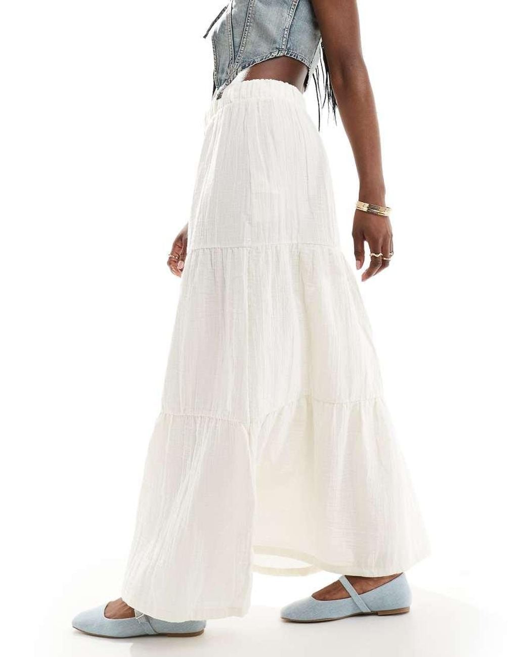 Pieces White Boho Tiered Maxi Skirt