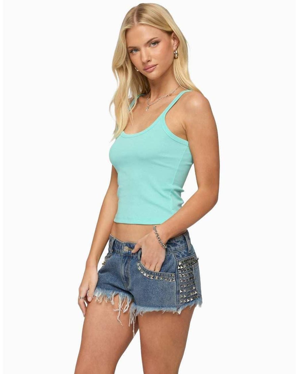 Edikted Blue Basic Babe Tank Top