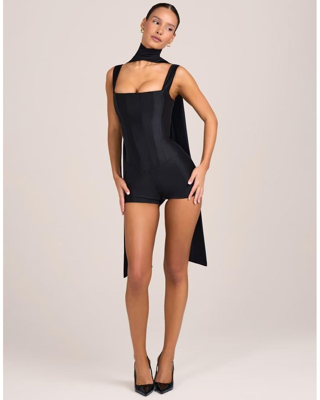 Oh Polly Natural Modal Square Neck Playsuit With Scarf Detail