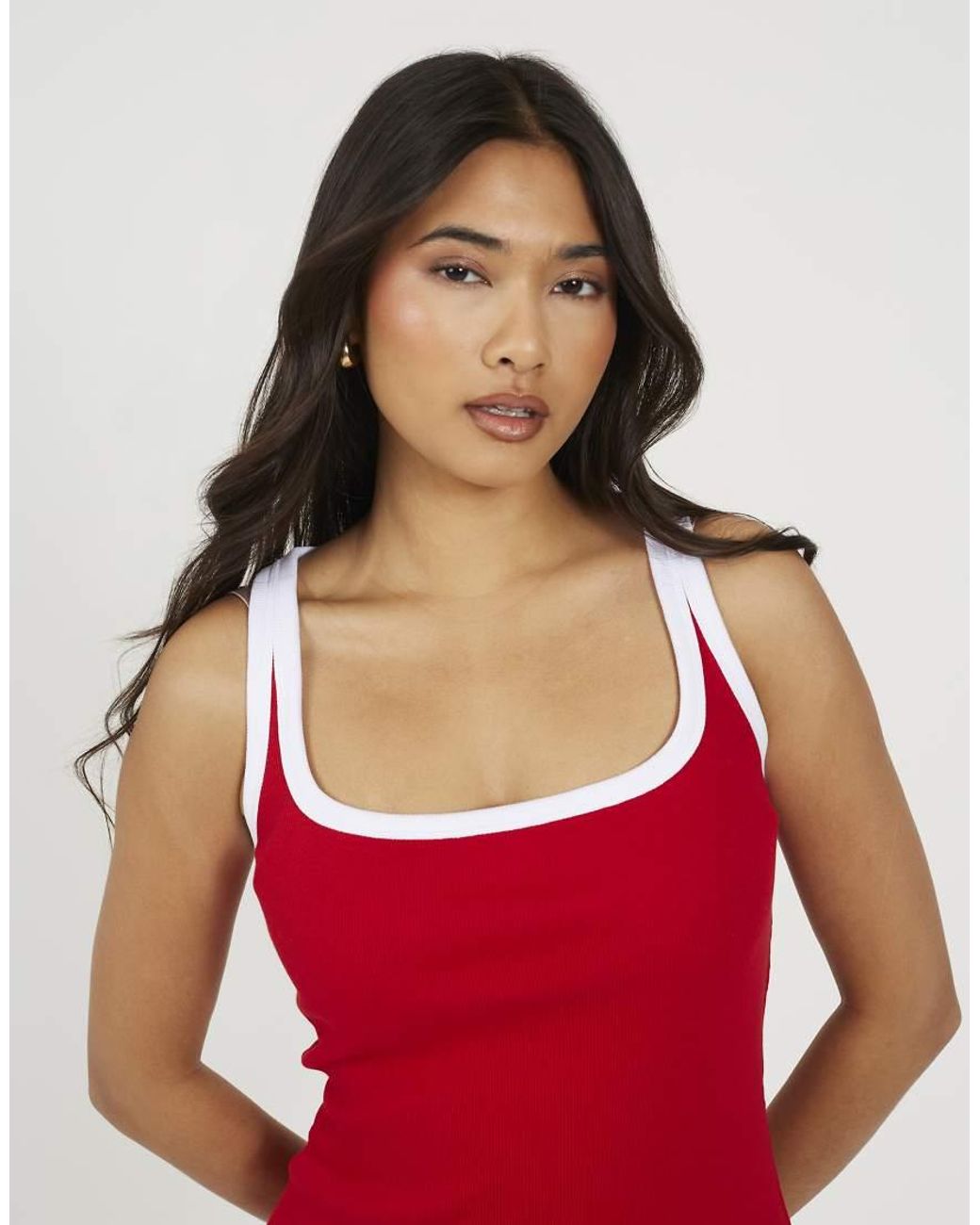 Brave Soul Red Cotton Jersey Contrast Piping Bodycon Mini Dress