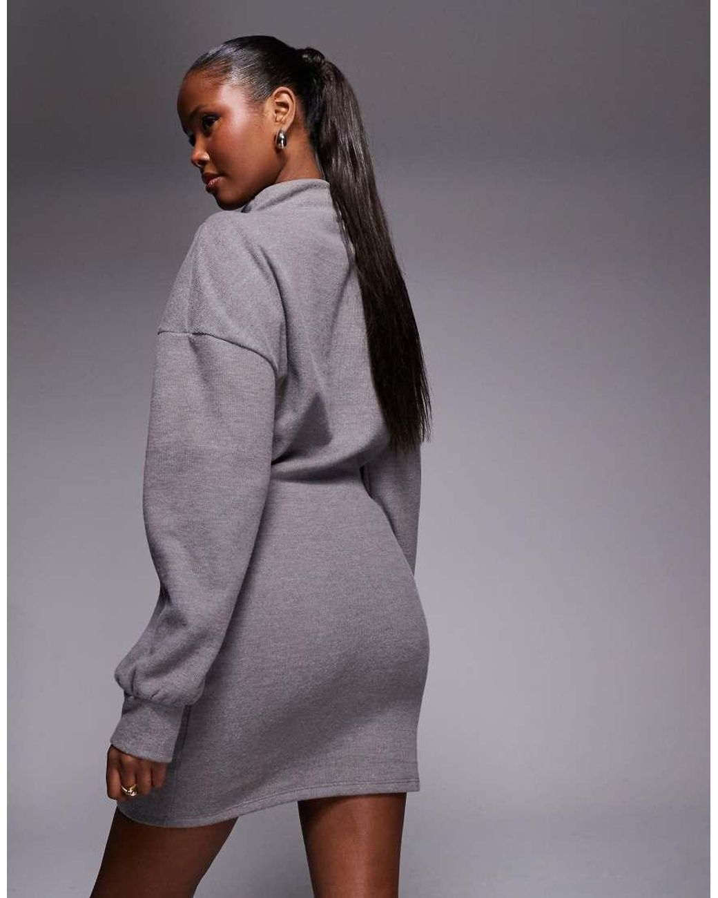 ASOS Gray Super Soft Balloon Long Sleeve Mini Dress