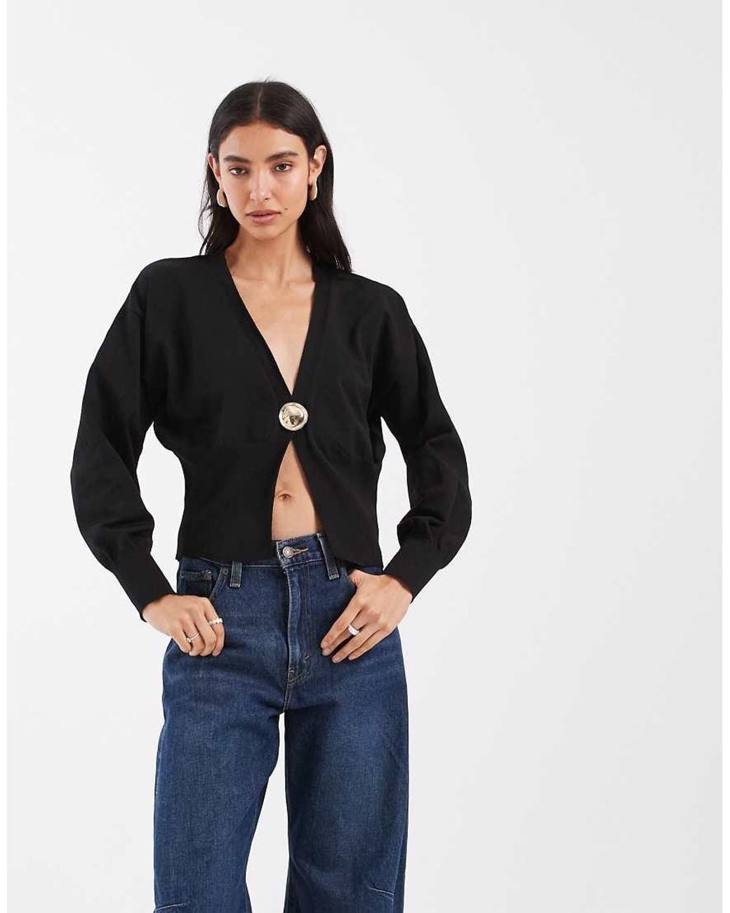 ASOS Black Knitted Compact Cardigan With Gold Hardware