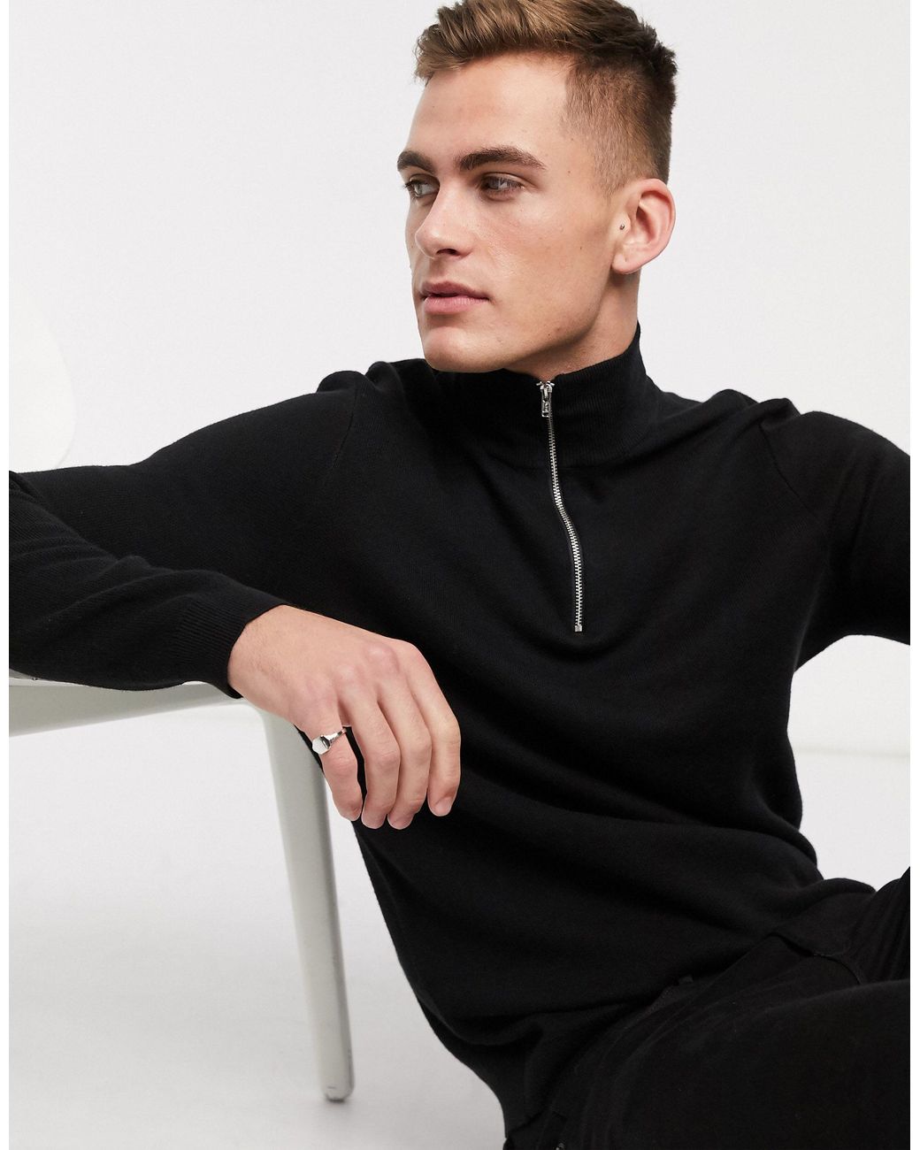 ASOS Cotton Midweight Oversized Half Zip Jumper in Pink for Men Mens Clothing Sweaters and knitwear Zipped sweaters 