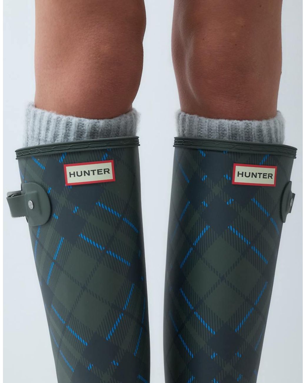 Hunter Orange Original Tall Tartan Print Wellington Boots
