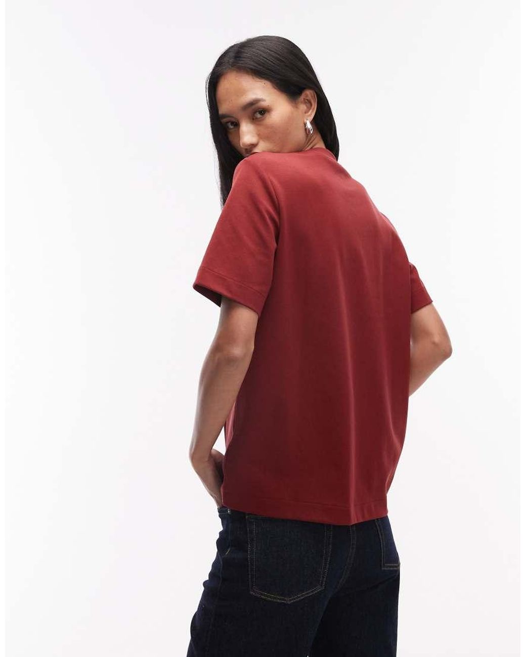 ARKET Red Rich Cotton Stretch Heavyweight Interlock Short Sleeve T-shirt