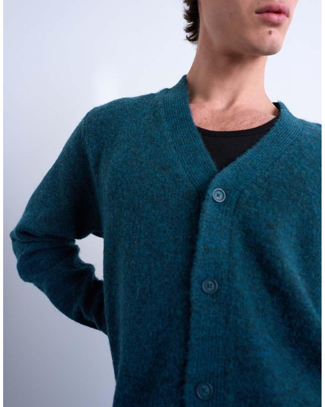 Topman Blue Oversized V Neck Cardigan for men