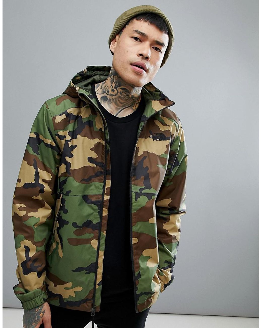 The North Face Millerton Jacket Hooded Waterproof In Green Camo Print ...
