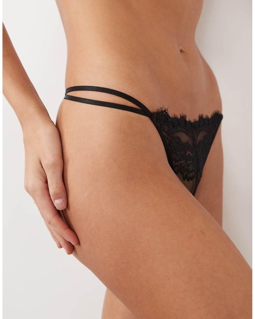 ASOS Black 3 Pack Double Strap Eyelash Lace Tanga Thong