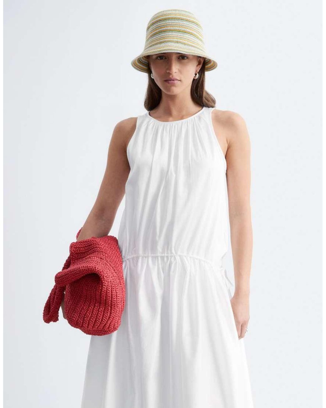 & Other Stories White Pure Cotton Trapeze Midaxi Dress With Dropped Waist