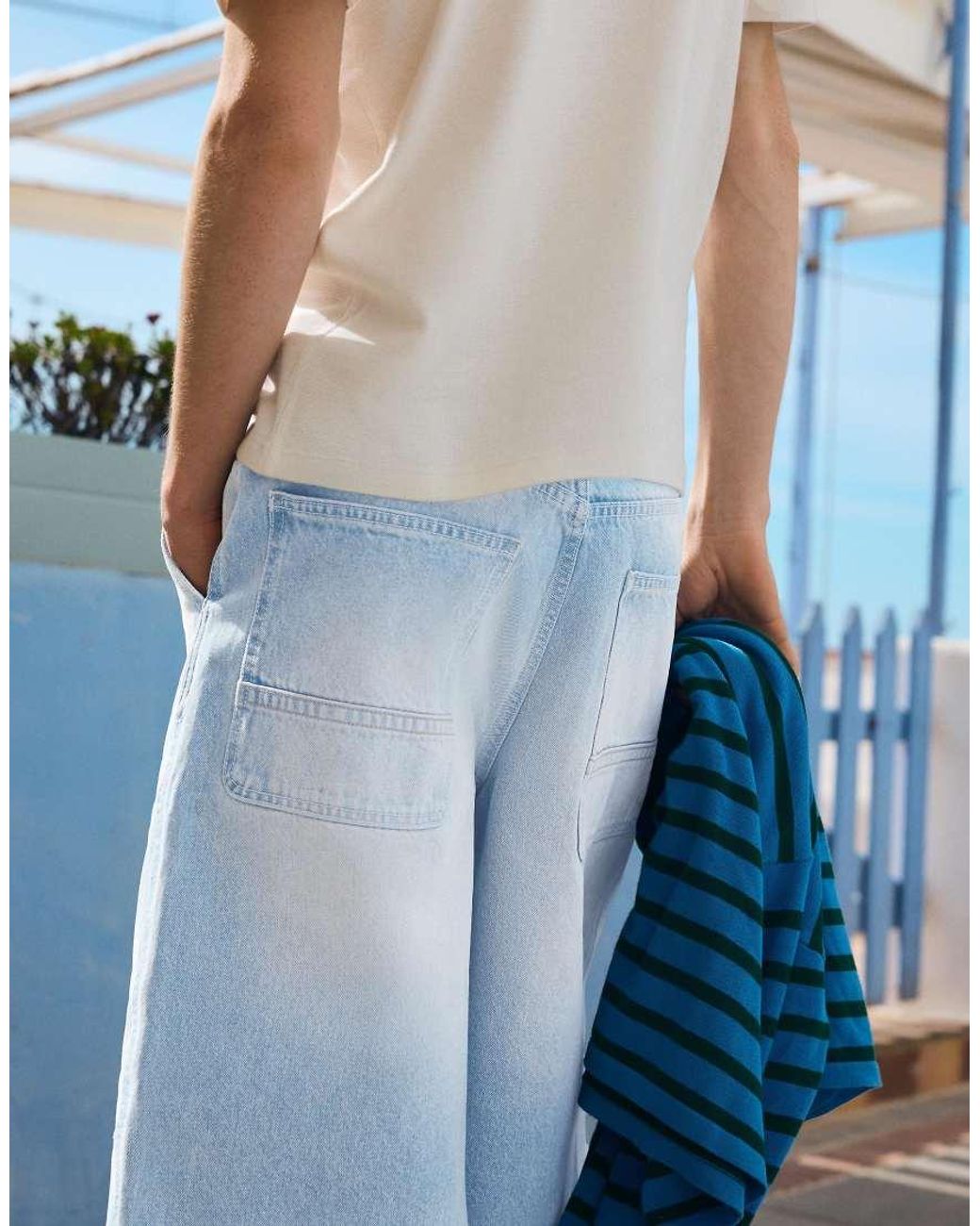 Bershka Blue Denim Skater Bermuda Shorts for men