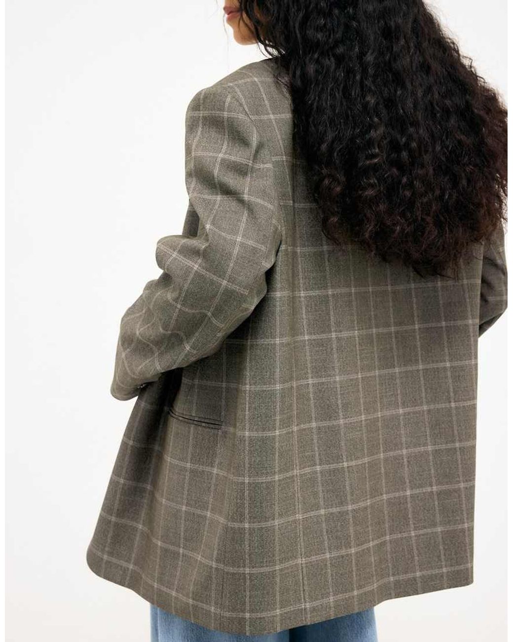 NA-KD Gray Alex Maxi Oversized Checked Blazer