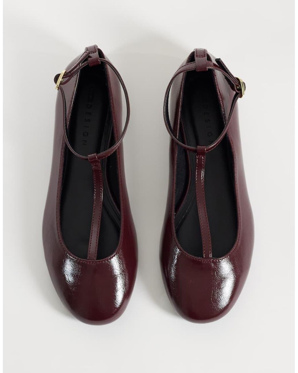 Asos Design Wide Fit Brown Lulu T Bar Ballets