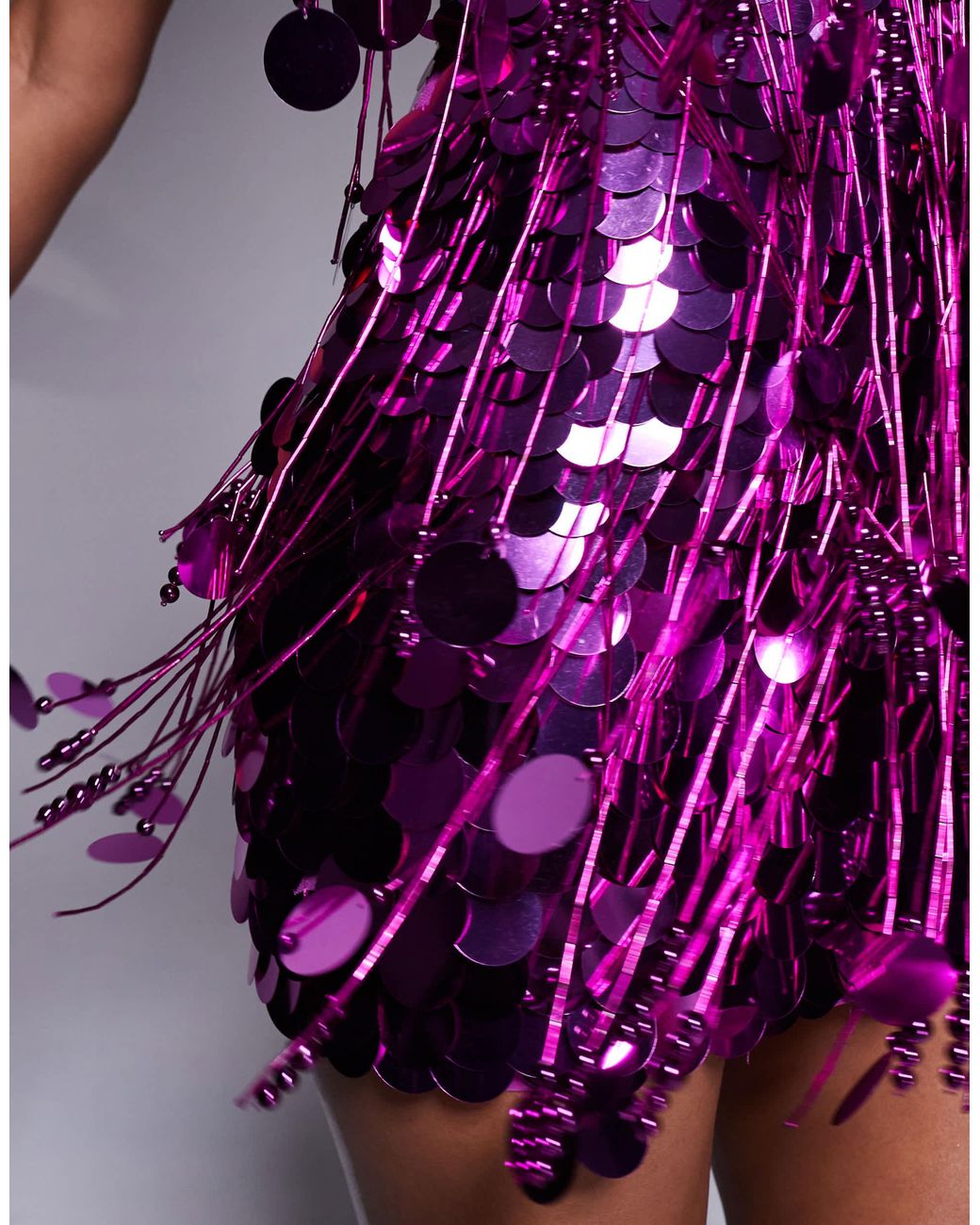 asos purple glitter dress ASOS DESIGN paillette sequin embellished fringe mini dress in pink