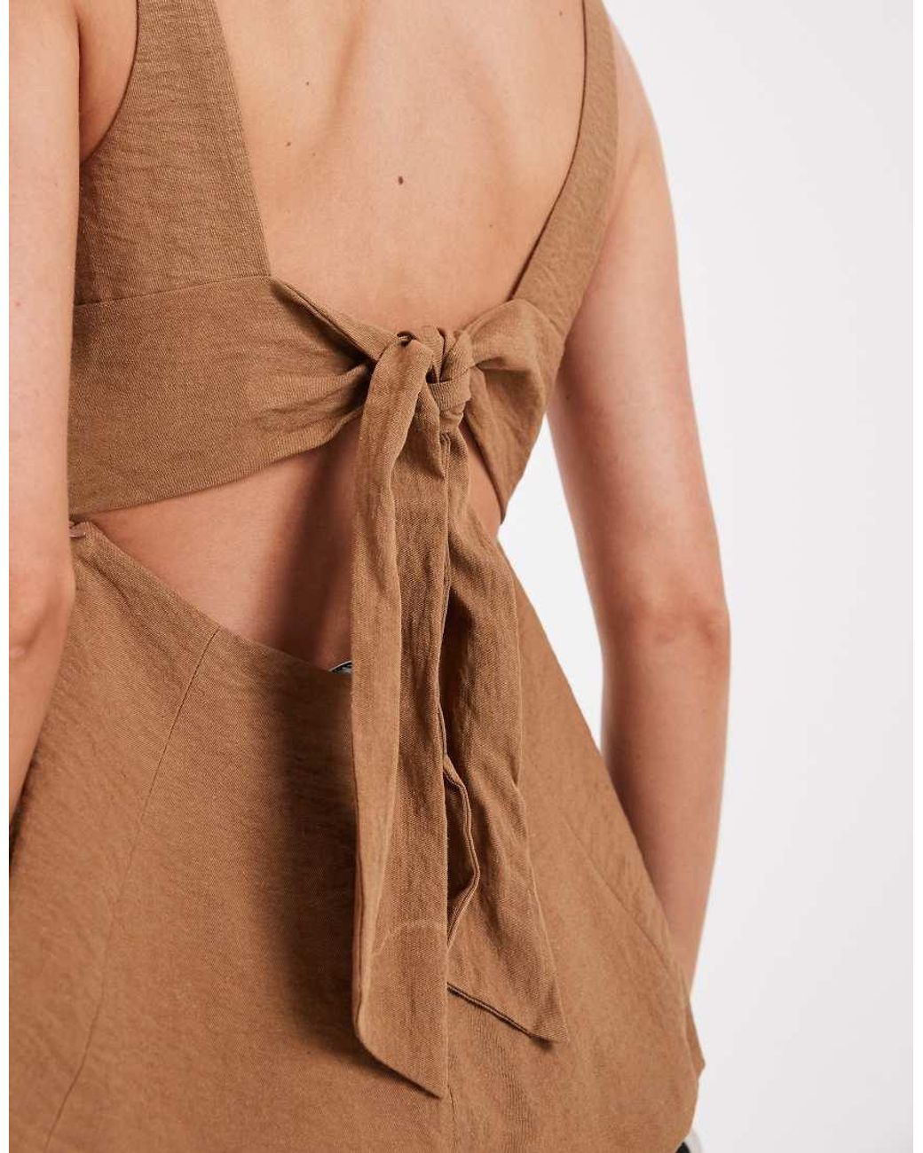 Object Natural Crinkle Textured Tailored Tie Back Peplum Hem Top Co-ord