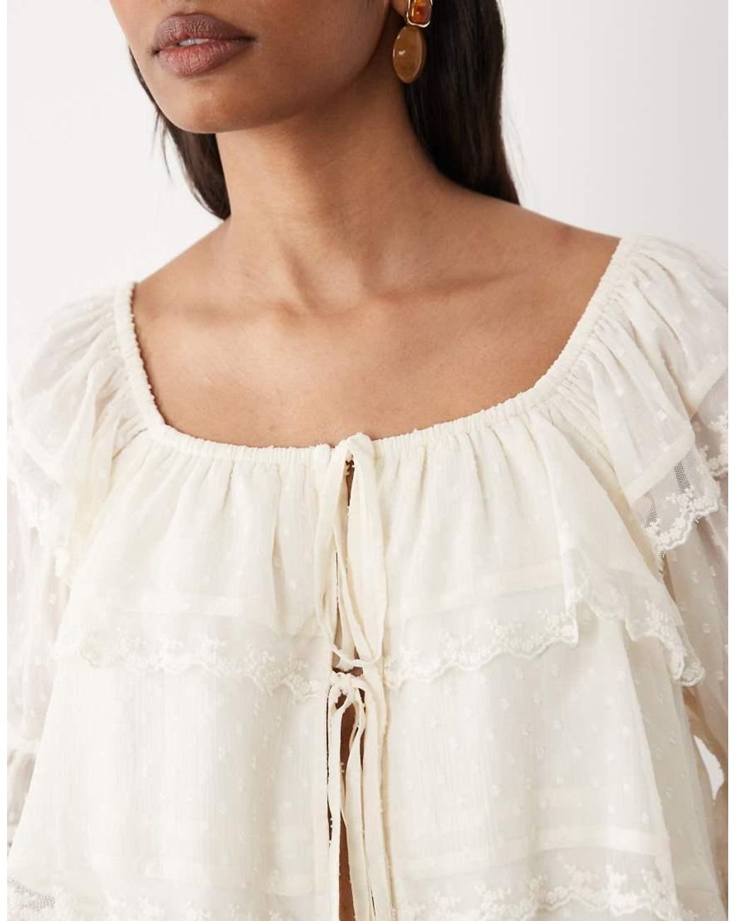 Miss Selfridge Dobby Tie Front Blouse-white