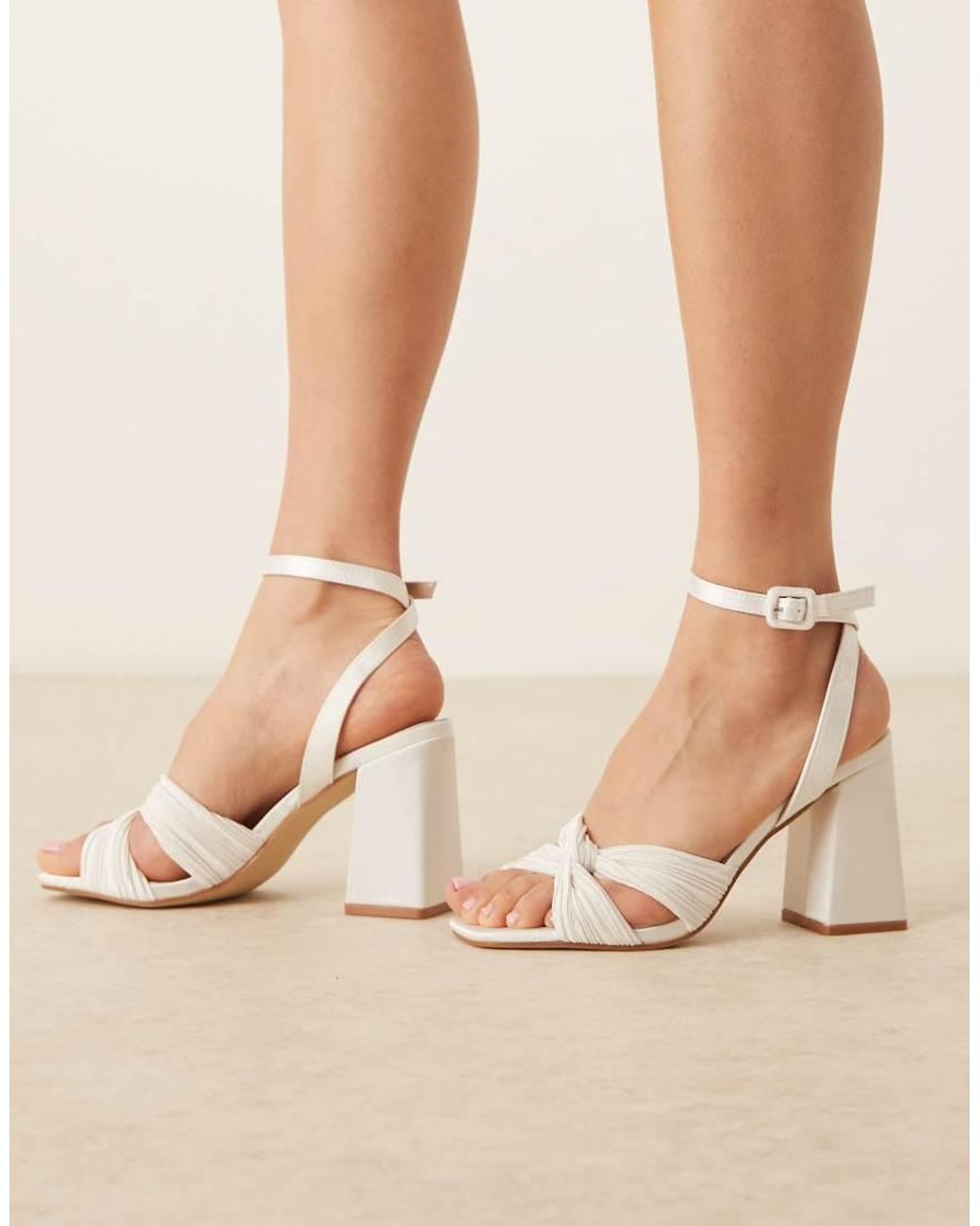 Be Mine Wide Fit White Bridal snuggle Plisse Block Heeled Sandals