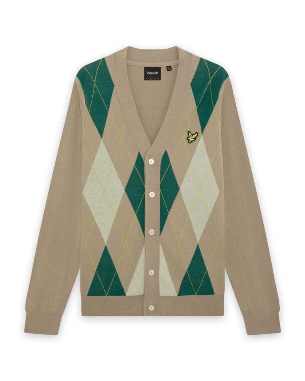 Lyle & Scott Green Mid Knits Argyle Knitted Classic Cardigan for men