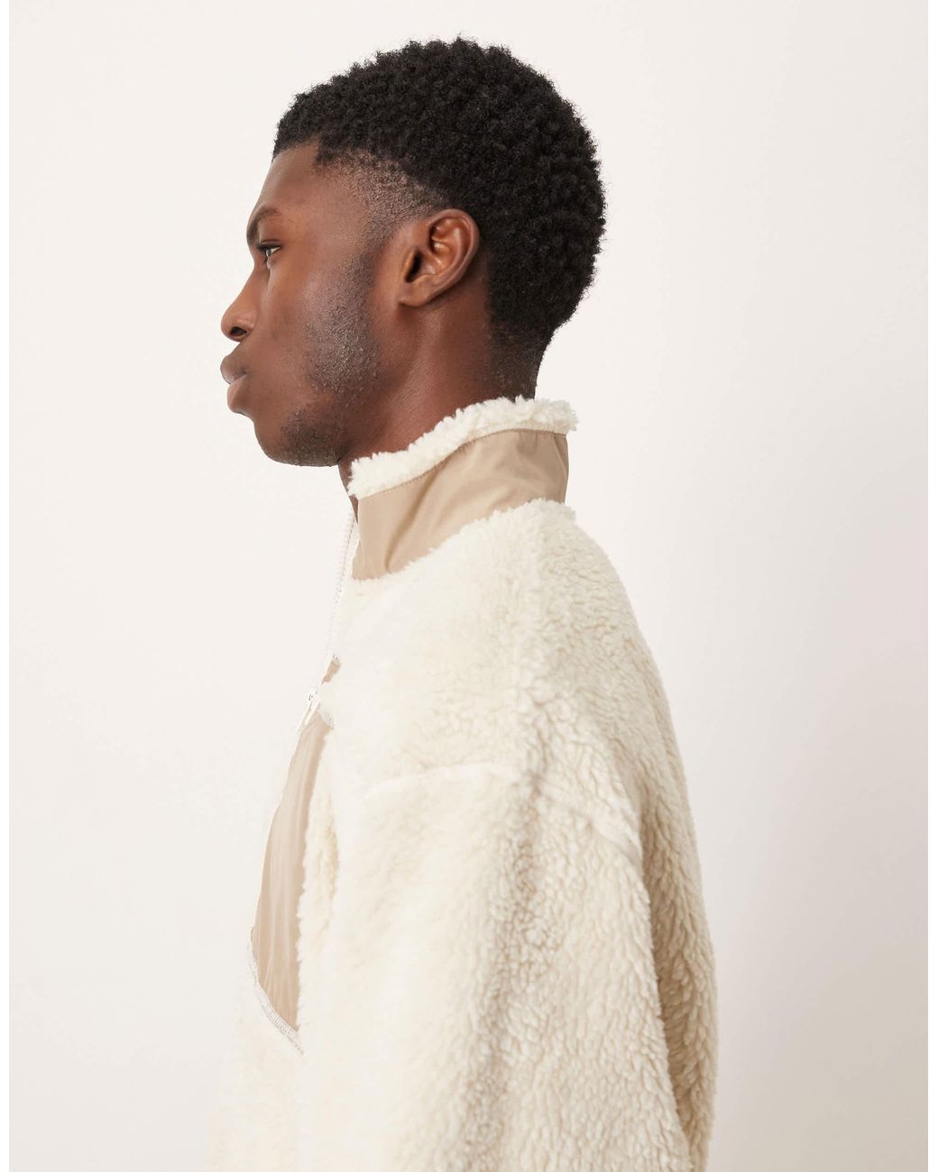 ASOS Natural Relaxed Teddy Zip Up Jacket for men