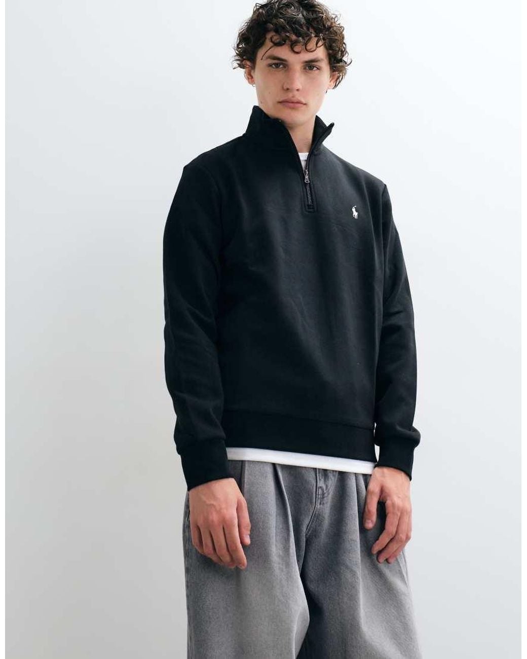 Polo Ralph Lauren Blue Icon Logo Double Knit Jersey Quarter Zip Sweatshirt for men