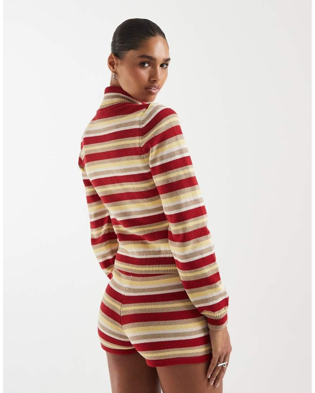 ASOS Red Knitted Funnel Neck Zip Up Jacket Co-ord
