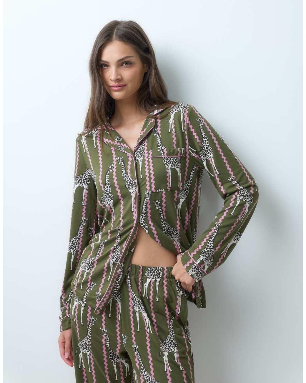 Chelsea Peers Green Super Soft Button Up Pyjama Set