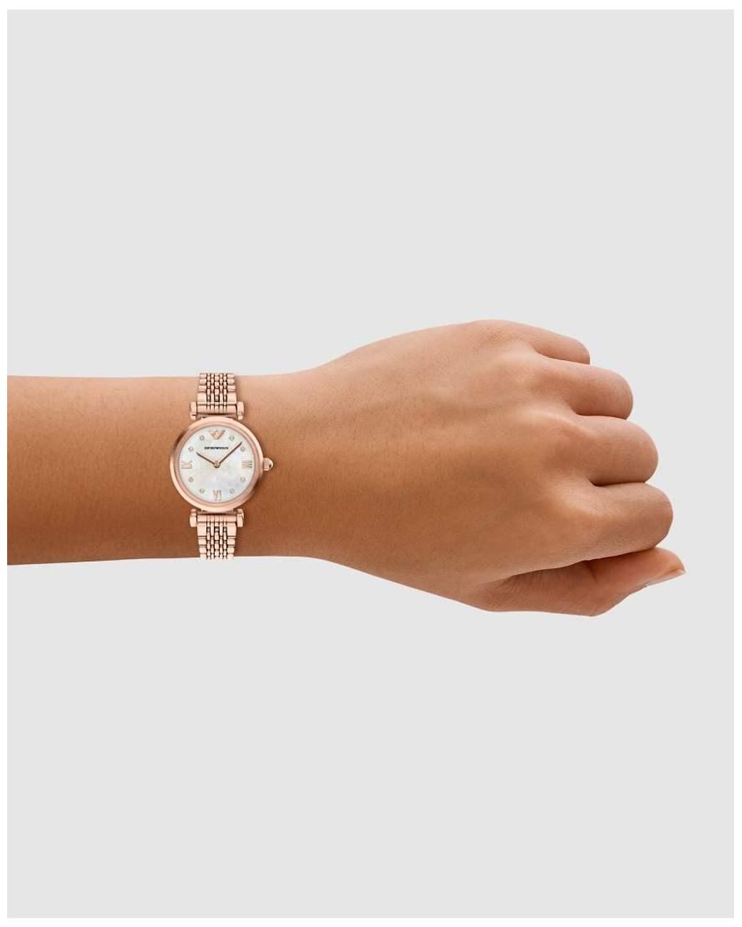 Emporio Armani White Two-Hand Rose-Tone Stainless Steel Watch