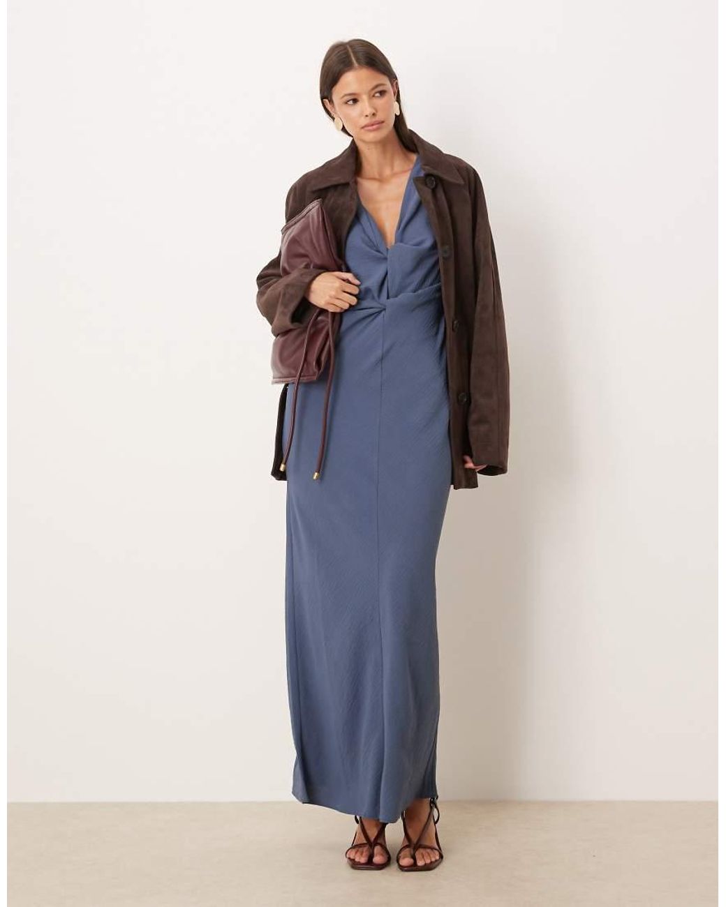 ASOS Blue Draped Knot Front Midi Dress