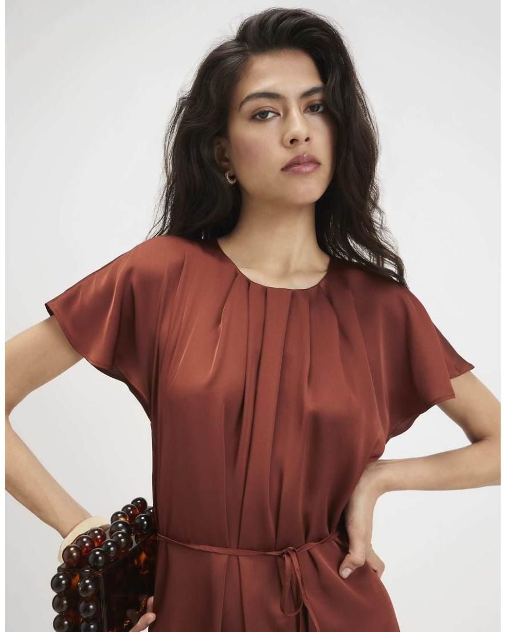 River Island Red Satin Pleat Neck Mini Dress