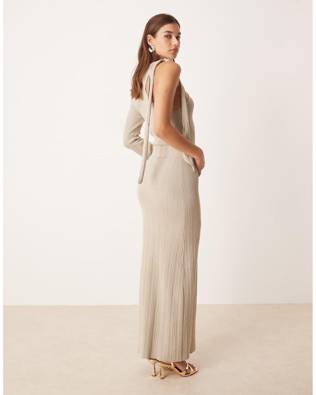Pretty Lavish Natural Asymmetric Sparkle Knit Midaxi Dress