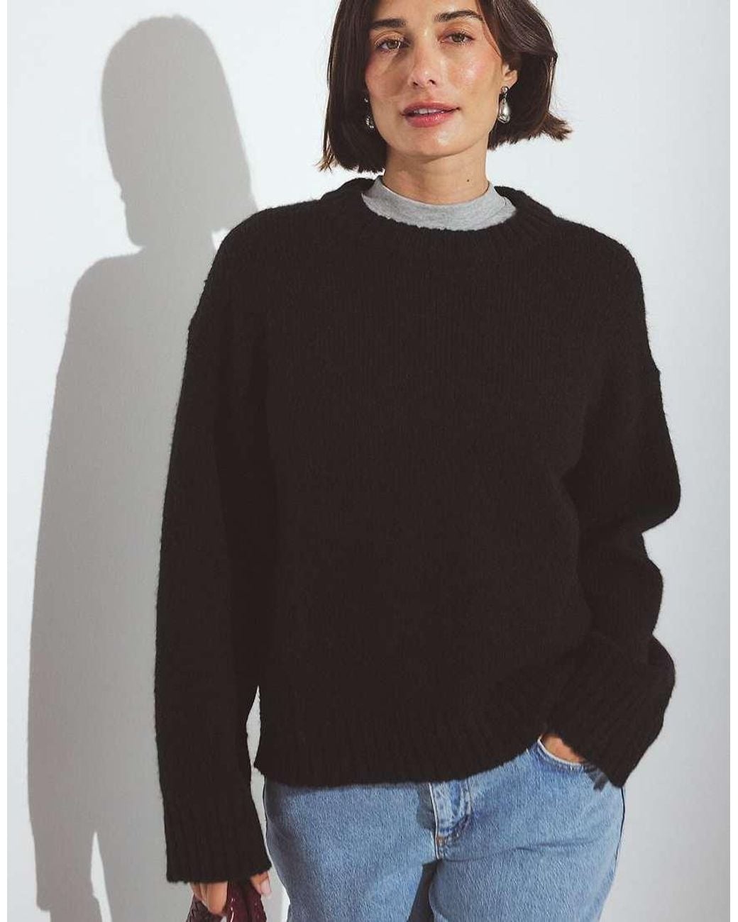 NA-KD Black Round Neck Wool Blend Knitted Sweater