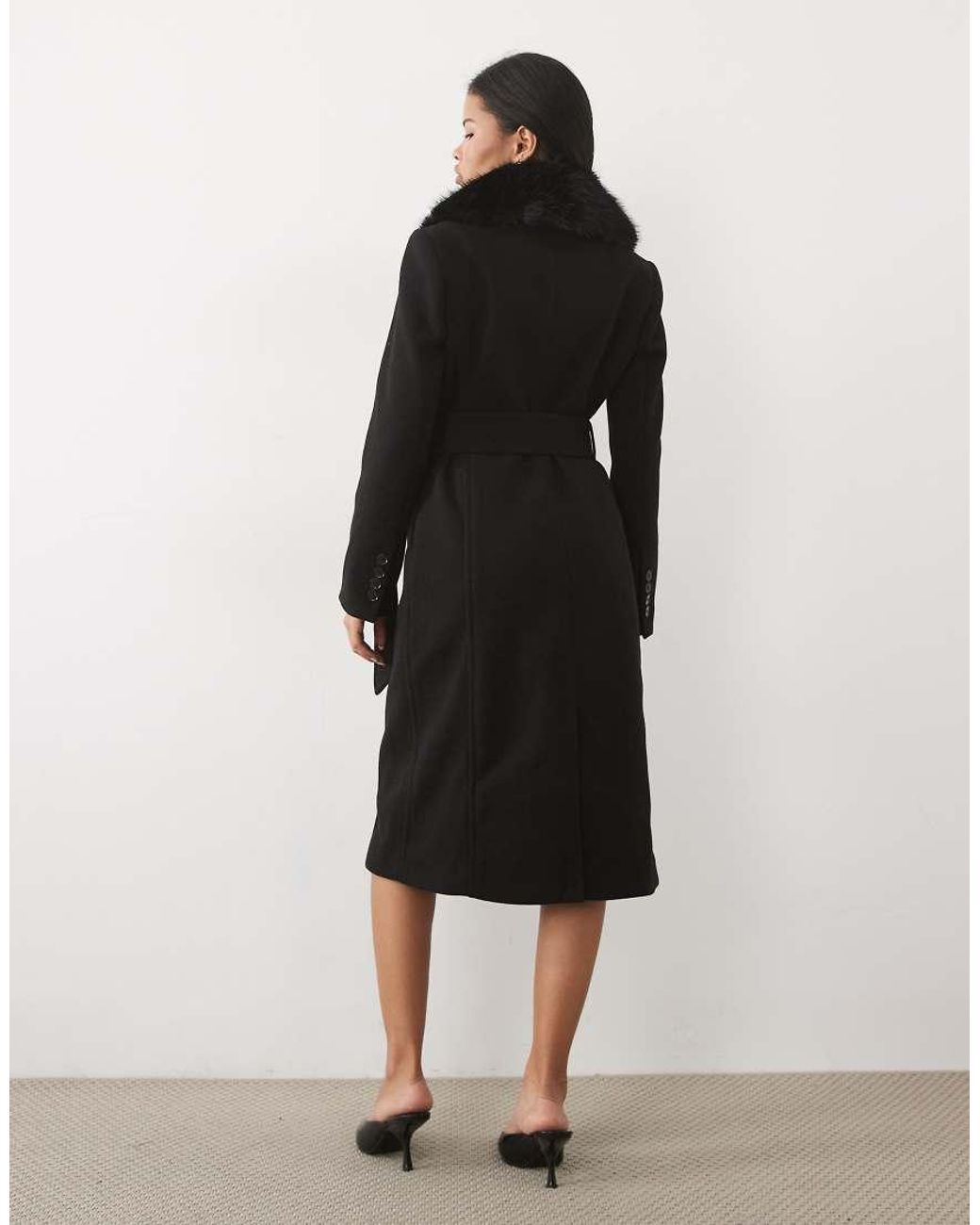 Forever New Black Faux Fur Tie Detail Coat