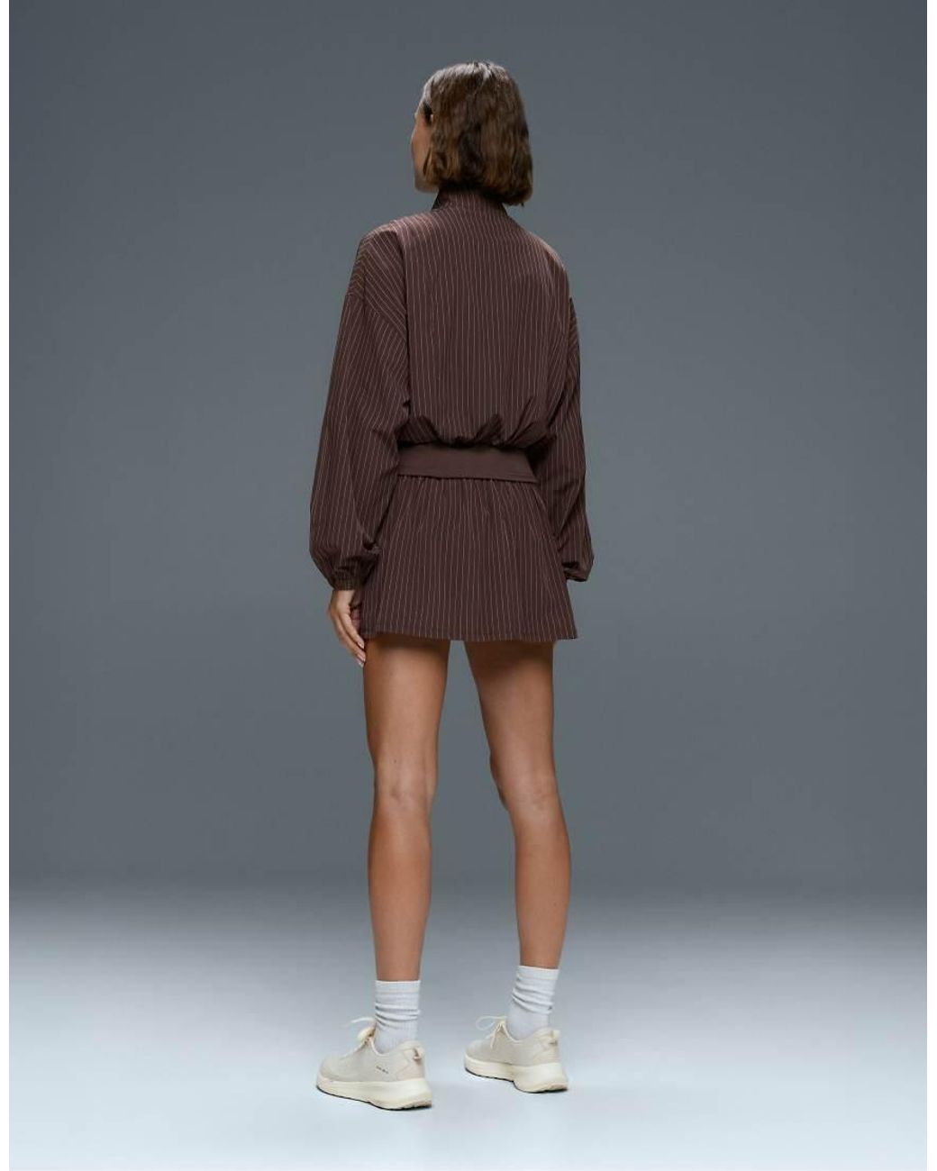 Oysho Brown Waterrepellent Pinstripe Technical Jacket