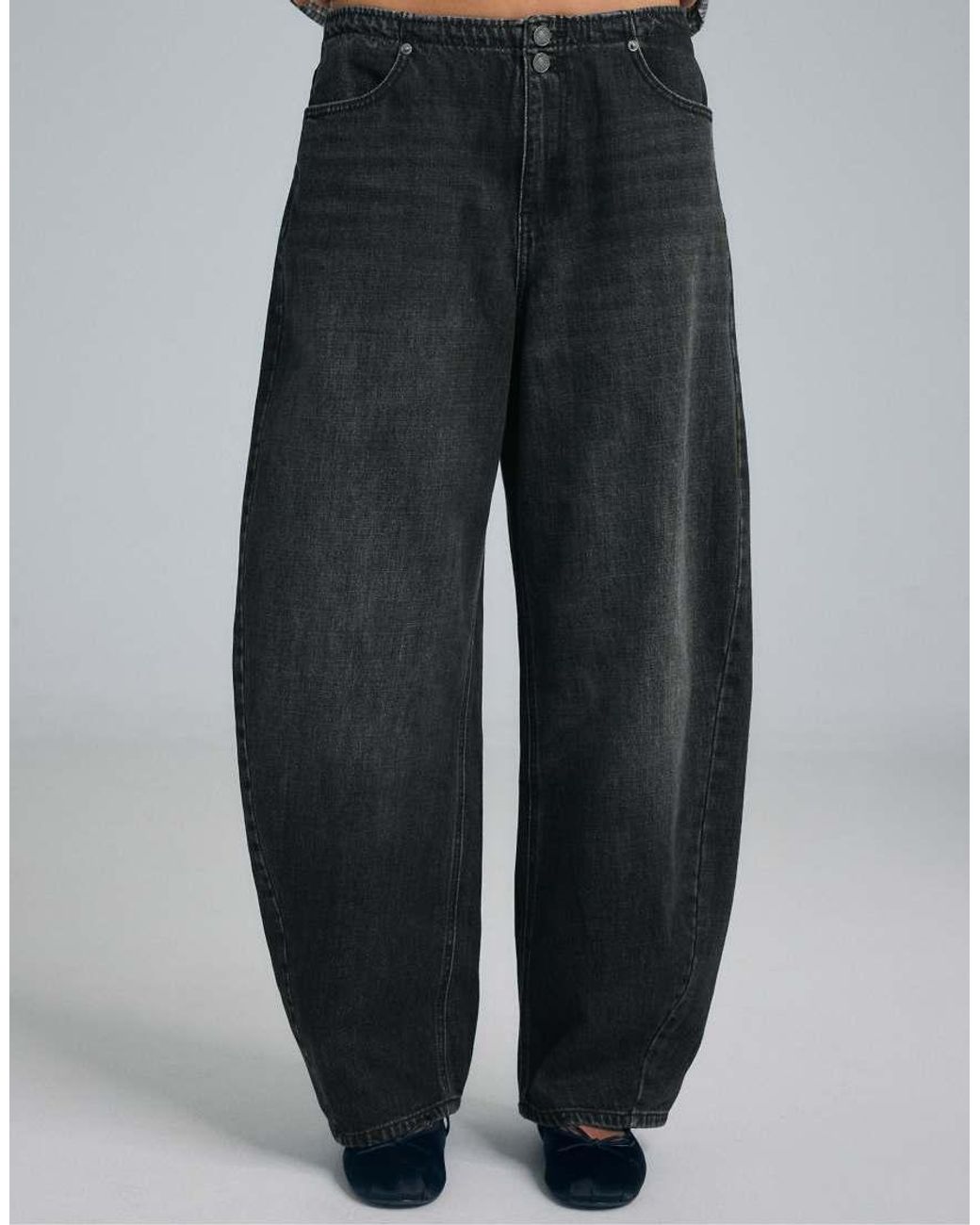 Stradivarius Gray Adjustable Waist Barrel Jeans