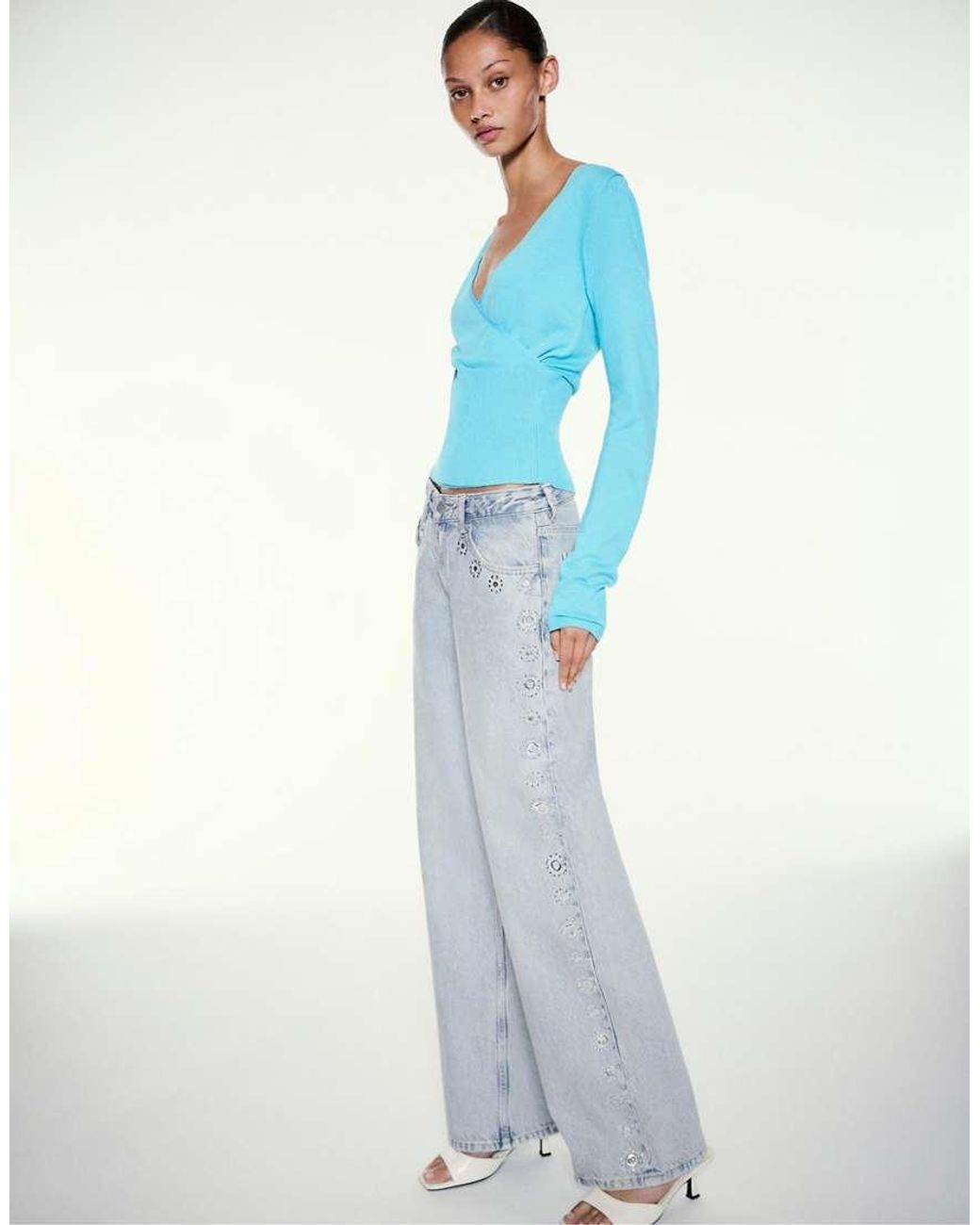 Pull&Bear Blue Studded Baggy Jeans