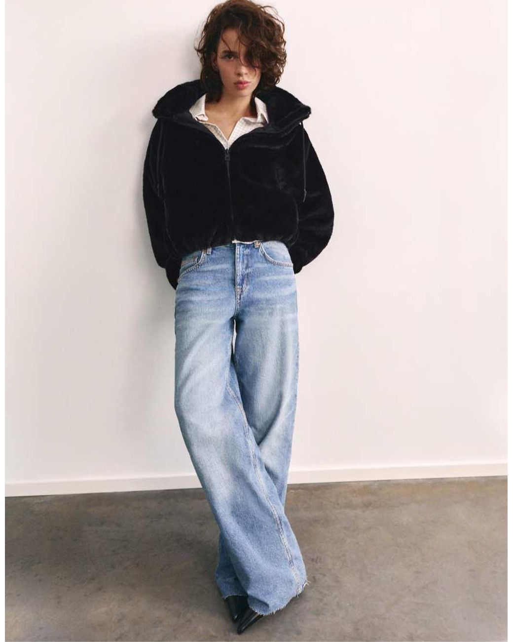 Pull&Bear Blue Hooded Faux Fur Jacket