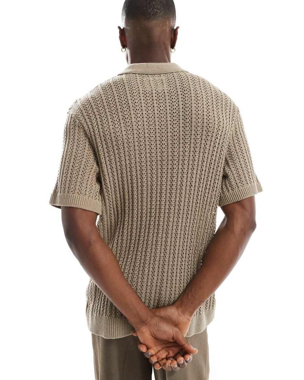 Jack & Jones Gray Premium Crochet Knitted Polo Shirt for men