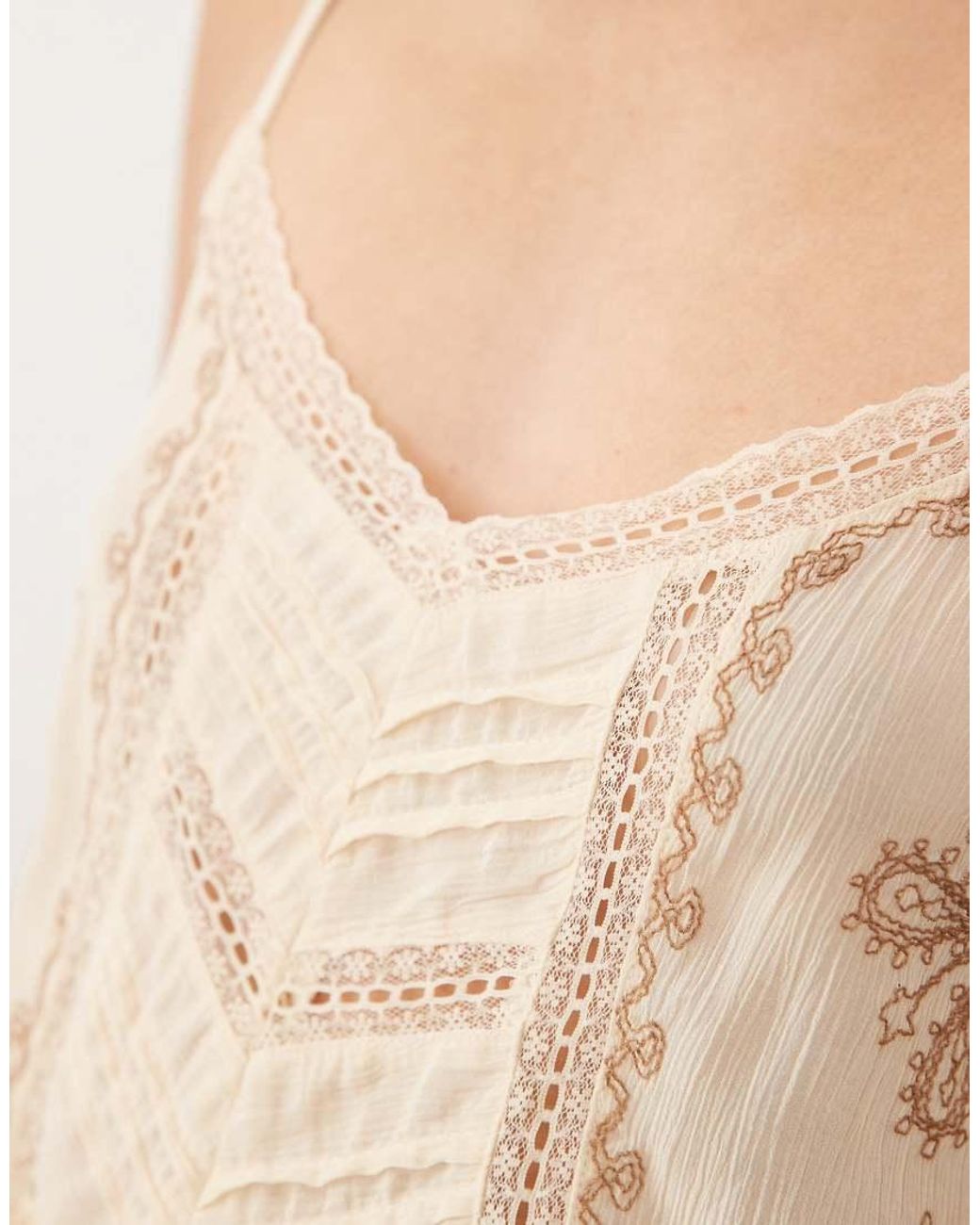 Mango Blue Strappy Cami Top With Beading Detail