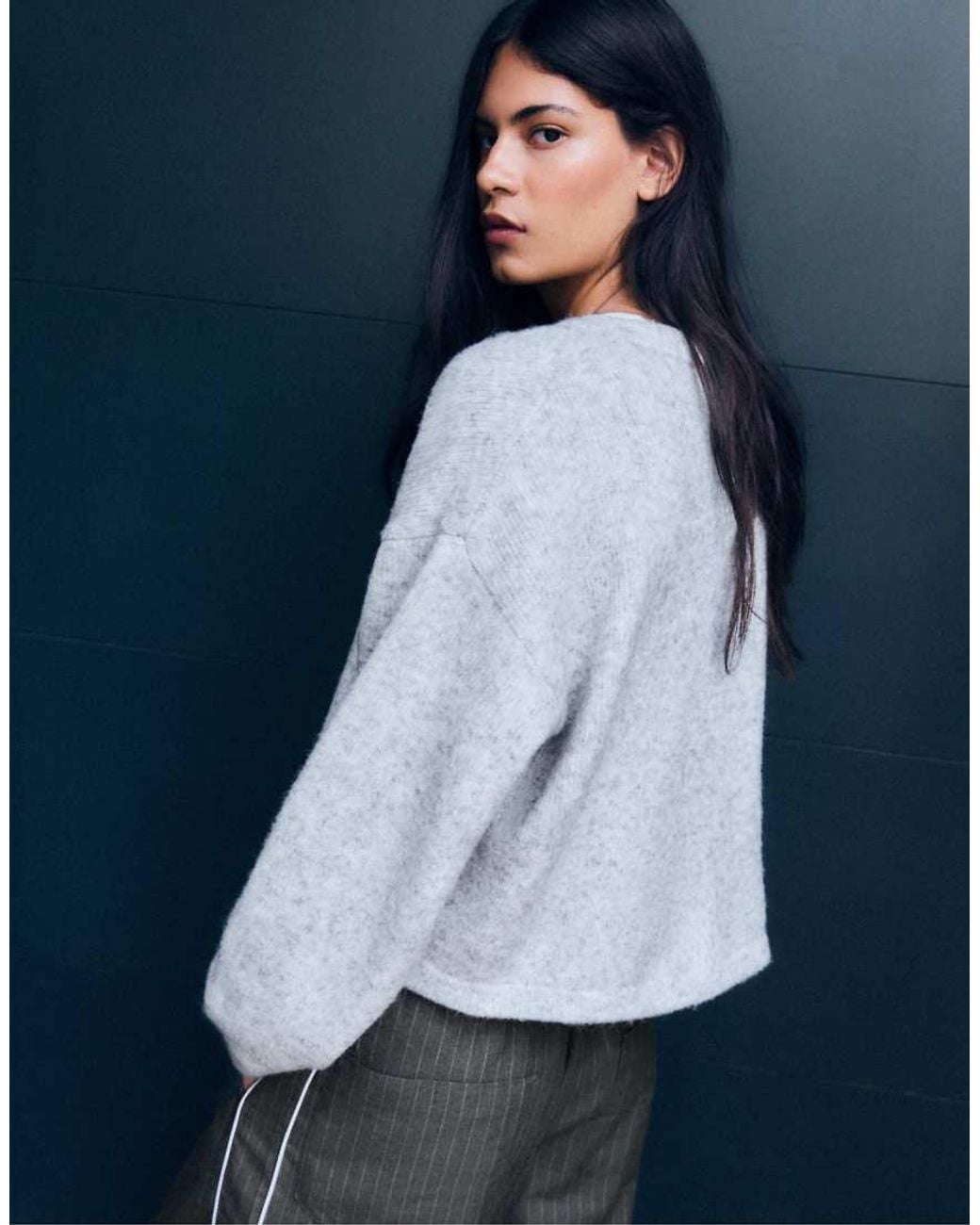 Bershka Blue Round Neck Cardigan With Clasps