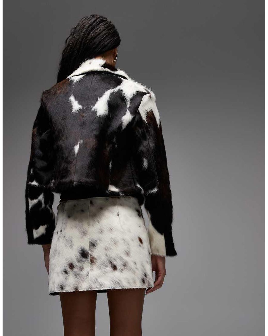 AllSaints Black Dapple Cow Hide Mini Skirt