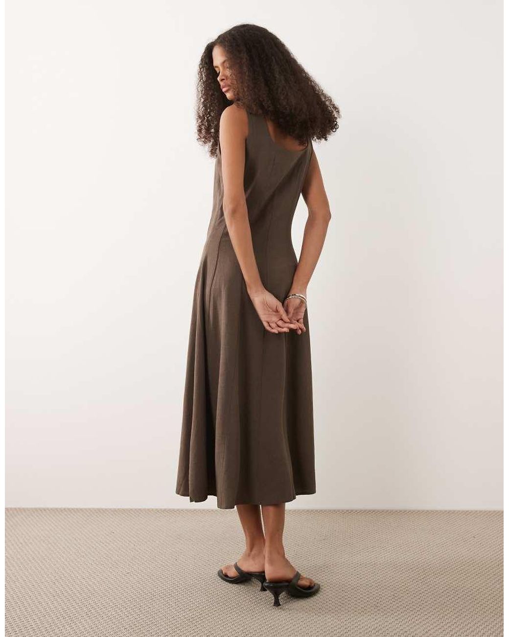 Vila Natural Square Neck Linen-touch Midi Dress